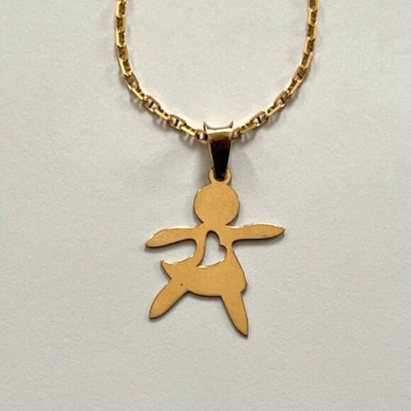 14k Solid Gold Little Girl Charm Pendant - Minimalist Jewelry Gift for Sister | - Picture 1 of 10